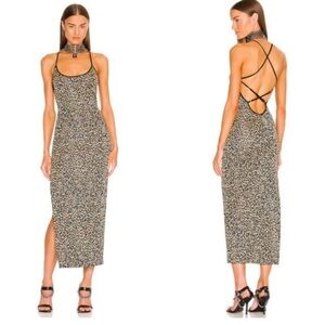 DUNDAS Black and Gold Leopard Midi Dress